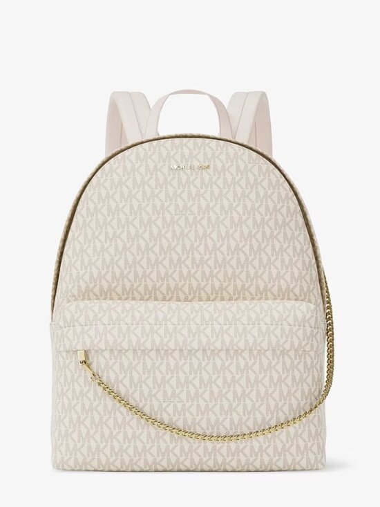 Michael Kors Handbags - NWT Michael Kors Slater Medium Backpack Light Cream Gold Hardware MK Logo